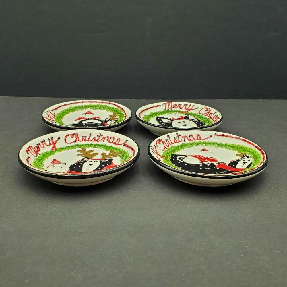 Boyds Home Kitty and Buddy Mini Plates Boyd's Christmas Holiday Cat Polar Bear - Picture 2 of 10